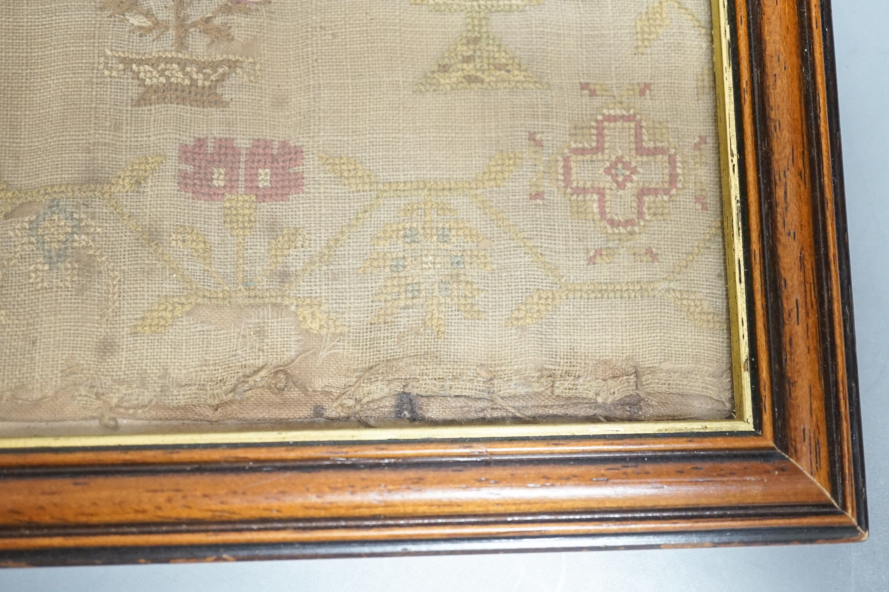 A George IV sampler dated August 12th 1828 titled ‘Virtue’ by Elizabeth Dane, framed 35x27cm
